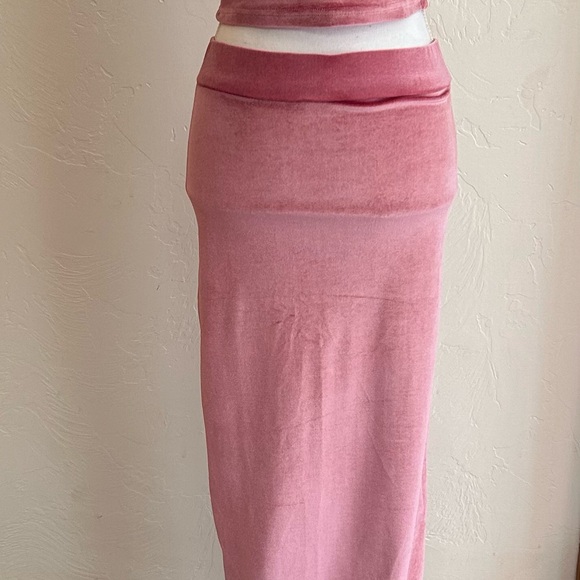 Finesse Pink Velvet Strapless Top and Long Skinny Maxi Skirt Set (Medium) NWOT - Picture 3 of 16